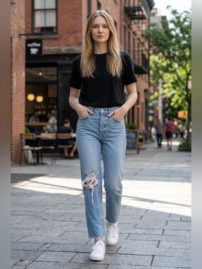 Madewell The Perfect Vintage Straight Jean in Kingsbury Wash: Knee-Rip Edition